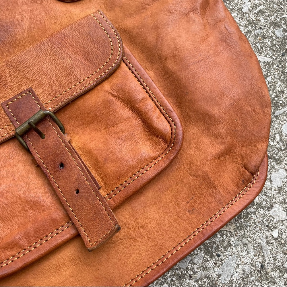 Noonday Collection | Genuine Leather Brown Boho Shoulder Tote Bag - Picture 5 of 12